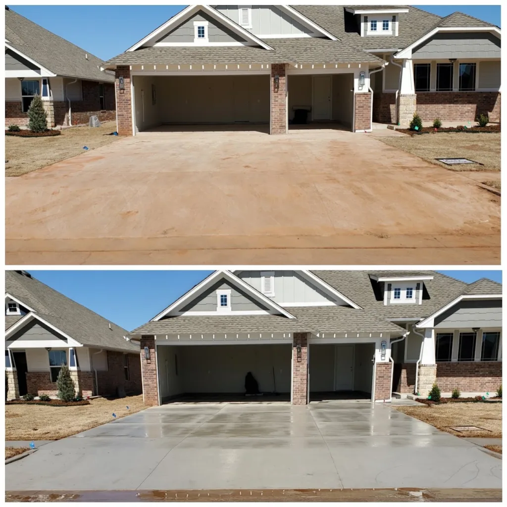 Before and after driveway pressure washing in OKC