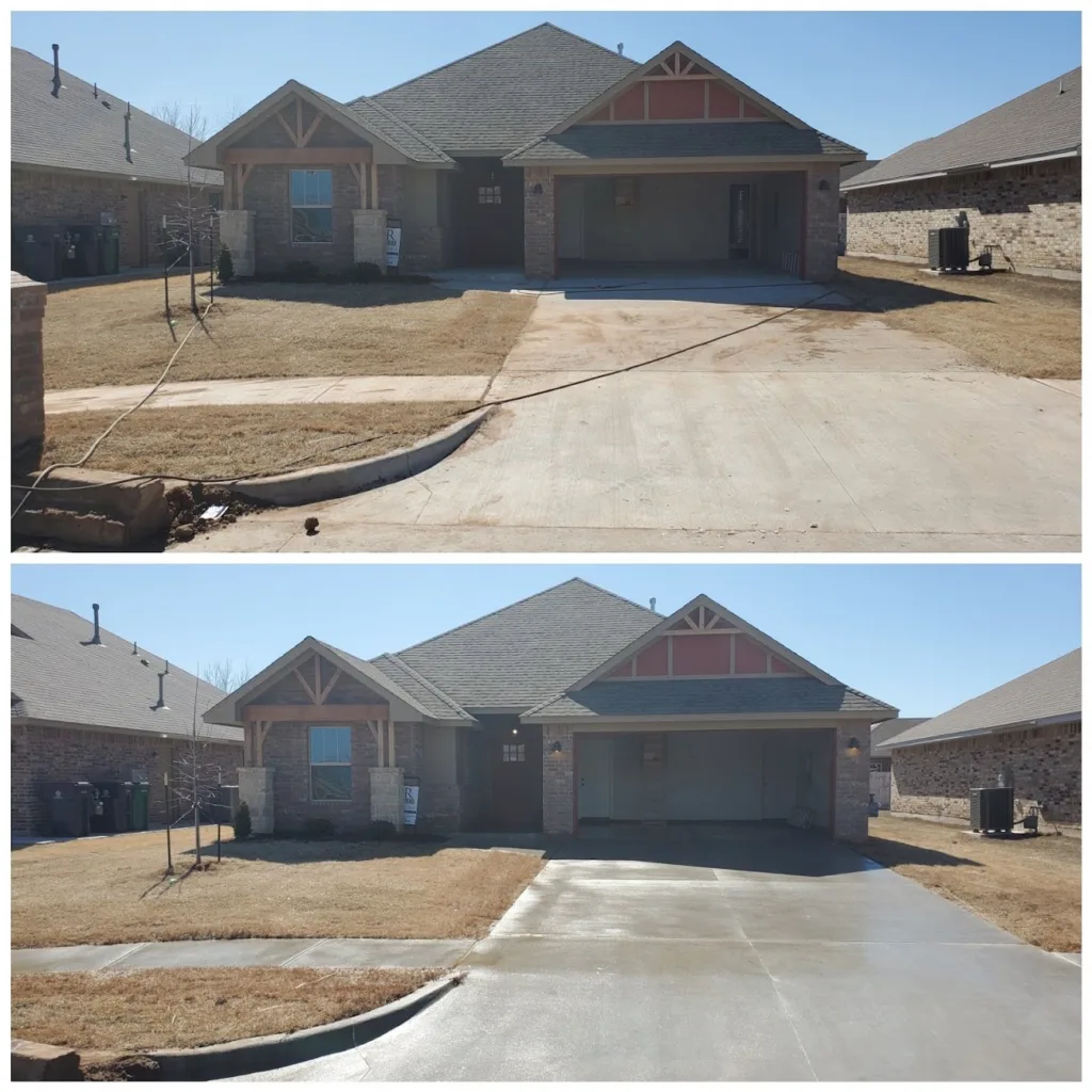 Before and after driveway pressure washing in Moore OK