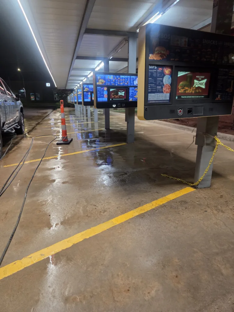 Freshly pressure washed restaurant drive thru concrete Moore OK
