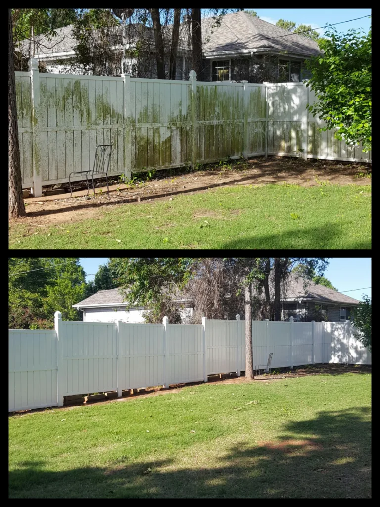 Vinyl fence soft washing in Norman OK